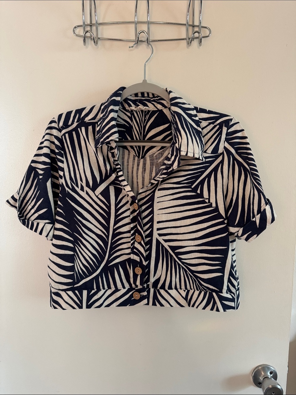 Panama Jack Navy and White Tropical Stripe Crop Twill Linen small